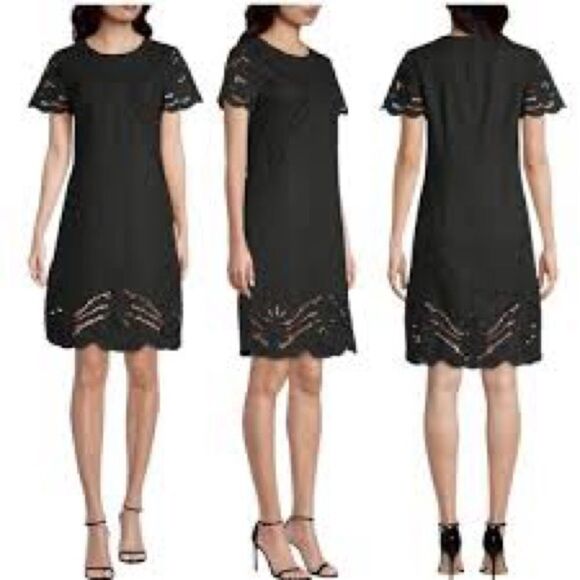 KOBI HALPERIN black Lisa Eyelet short sleeve linen blend mini Dress size small - Picture 2 of 8